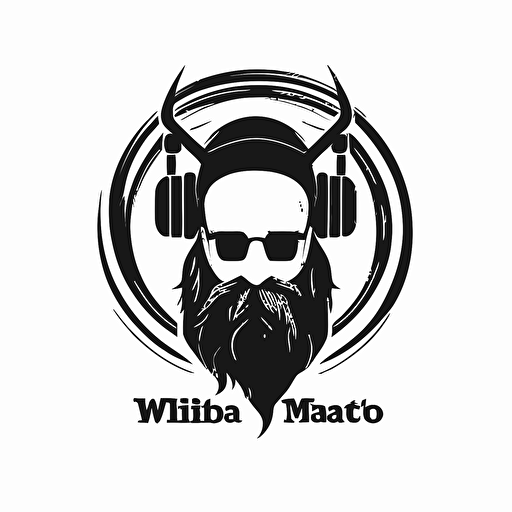 minimalistic iconic logo of wizard wearing headphones, black vector, on white background