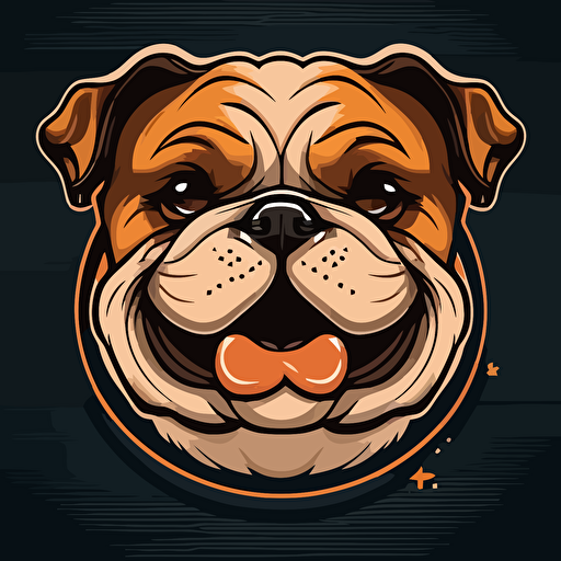happy dark english bulldog head, cartoon eyes, cute smile, vector logo, vector art, emblem, simple, cartoon, 2d
