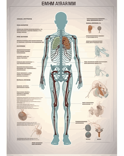 poster design, medical, interventional radiology, an anatomical human body medical illustration with vessels, light colors, white background, vector art
