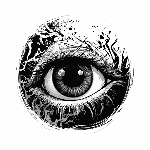 giant eyeball made of swirls by glen keane, black and white, 2d vector art