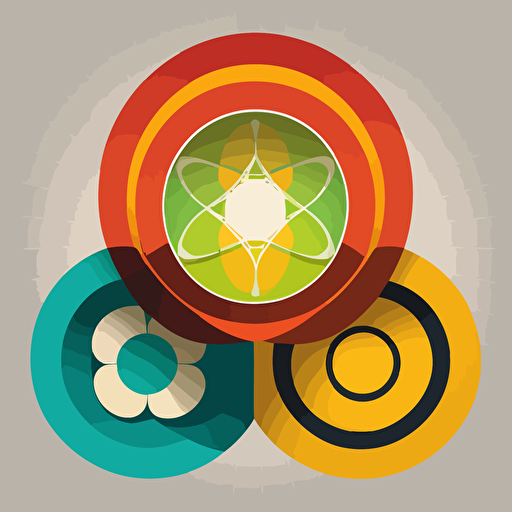 Three circles, energy, flat vector logo, modernism