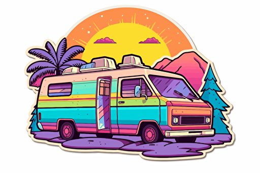 2d illustration, vanlife simple vector colorful sticker