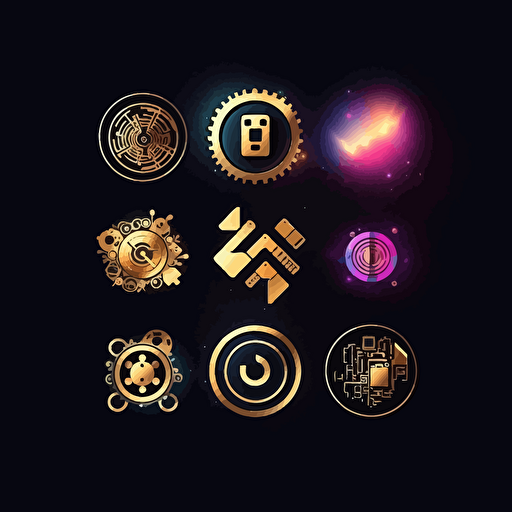 Create a logo inspired by Instagram, that represents the fusion of technology and money. The logo should incorporate elements such as microchips, circuit boards, and symbols of currency, such as dollar signs and euro signs. The design should be clean, modern, and easily recognizable, with a color palette that conveys a sense of sophistication and wealth. The logo should feature carousels or slides, representing the scrolling feature of Instagram, Illustration, vector art,