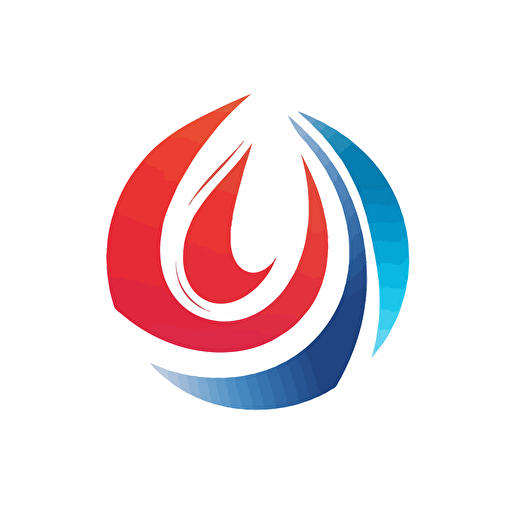 Simple logo blue white and red, vector logo, circular , white background, luxury, symbole of a flamme at the center and bending pipes