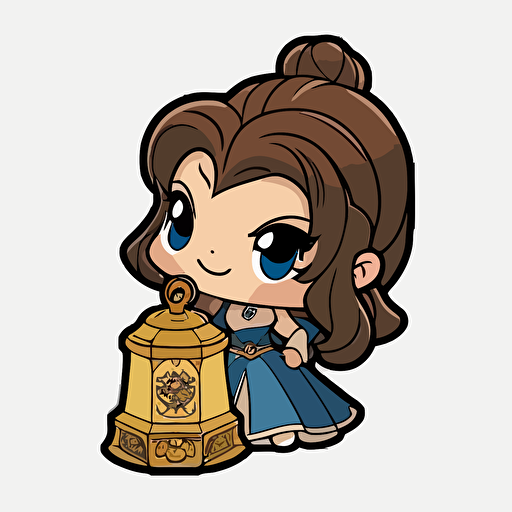 Disneys beauty and the beast Bell in Chibi sticker style transparent background vector