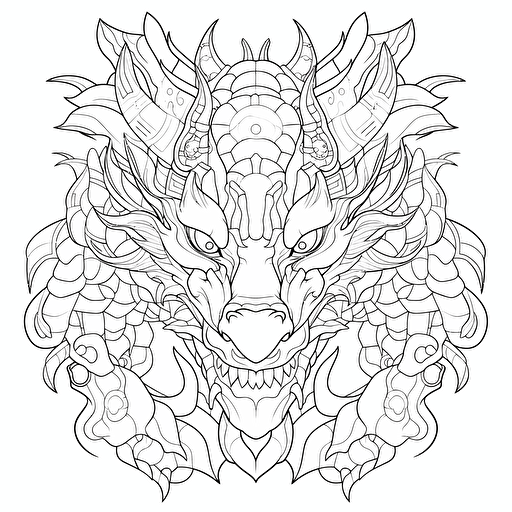 head dragon Japanese style No Shadow Cartoon Coloring page Vector Simple