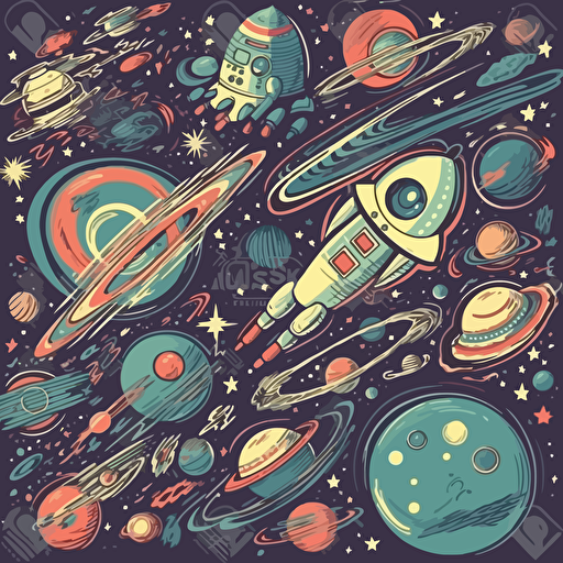 space background, cartoon illustration, colors, Vector illustration, retro colors