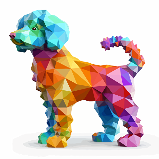 colorfull origami Poodle dog, vector art, white background