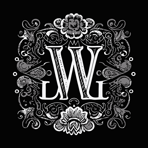 A flat vector logo, black and white, with the letters "LW" in the center, lace