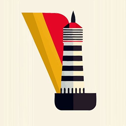 a flat vector style bauhaus logo of a paintbrush merged with a lighthouse, geometric, super simple, gestalt theory, simplified