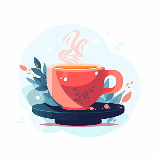 flat vector illustration of a steaming cup of tea and saucer