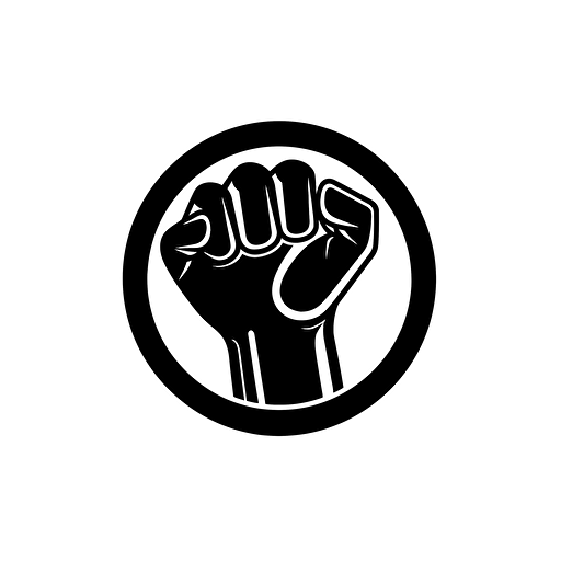Logo of a closed fist, minimalist icon, silhouette, vector, black on white background