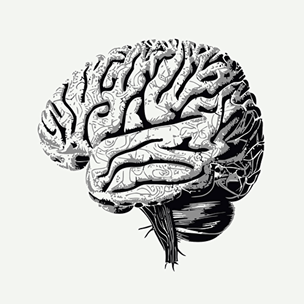 Vector line-drawing of a brain, top-down, linedrawing, black & white