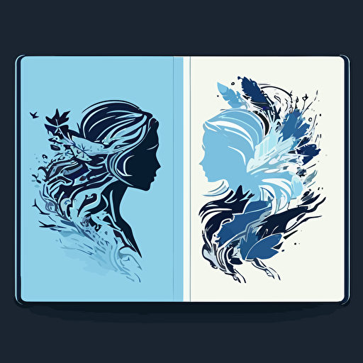 logo for the diary in vector style, size a5, in blue and light colors, the profile of a girl who works