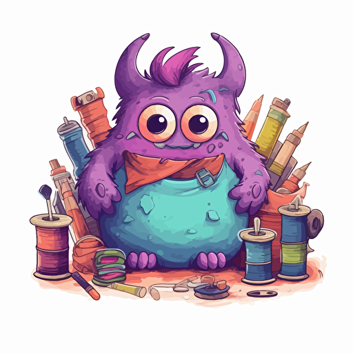 vector illustration, logo, a tailor monster, cute, soft colors