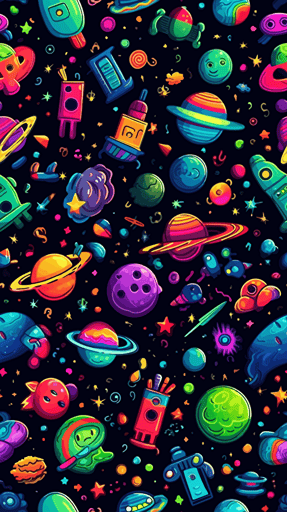 fun colorful space themed phone wallpaper. Neon colors. Vector images. Rounded corners.