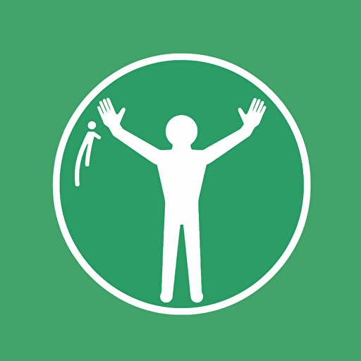 a logo for a physiotherapistwhere a stickfigure has two hands around it, green, white, vectorized, simple, 2d