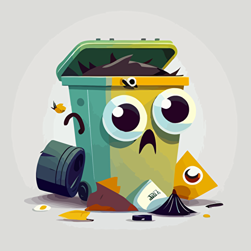 garbage, cans, white background, vector, cartoon