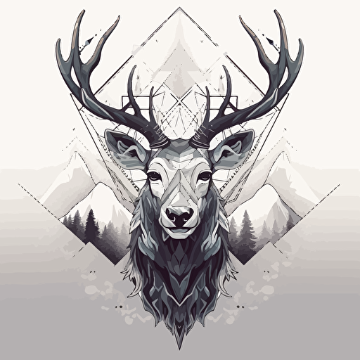 unicorn that looks like an elk, elk antler, black and white vector illustration, simple ::vector style