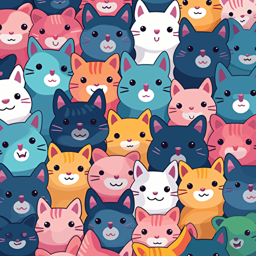 cat wall pattern illustration, vector style, kawaii
