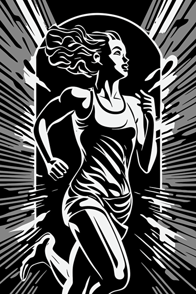 abstract outdoor jogging, grey and white colors, pop art deco illustration, hand vector art, black background,