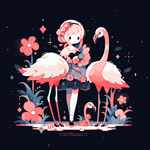 Flamingo, Dancing in a Nightclub, Warm Lighting, Comic vector illustration style, flat design, minimalist logo, minimalist icon, flat icon, adobe illustrator, cute, Simple