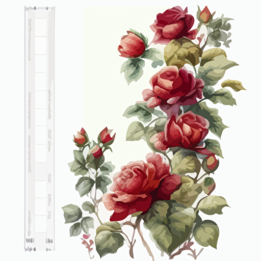 vector of a water colour painting of red climbing roses in a vertical line to be used as a document border