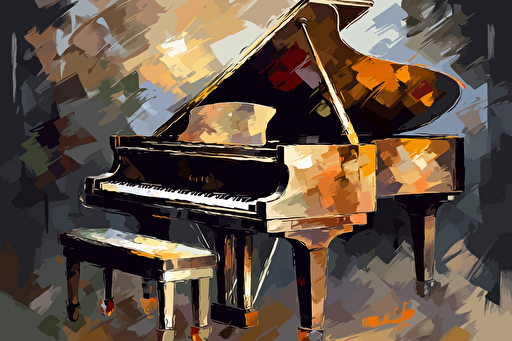 stunning palete knife vector oil painting of piano music,