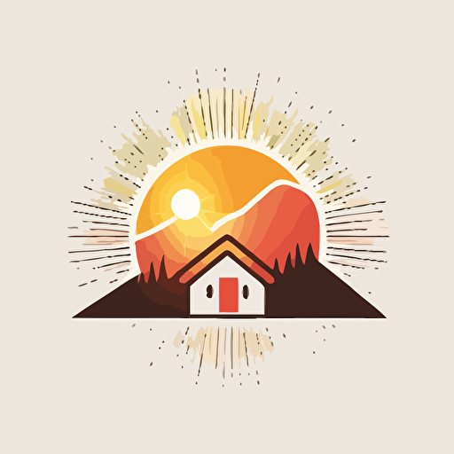 logo of a cabin with a rising sun, minimalist, cute, vector, professional logo