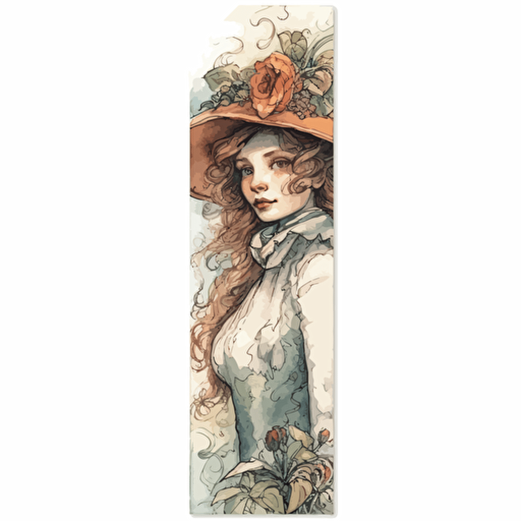 bookmark, victorian lady, white vector background, in style of esao andrews