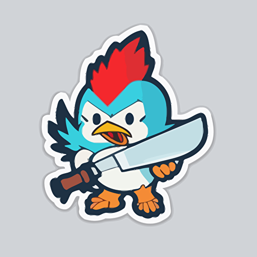 chicken holding knife, looney toon, Sticker, kawaii, contour, vector, white background
