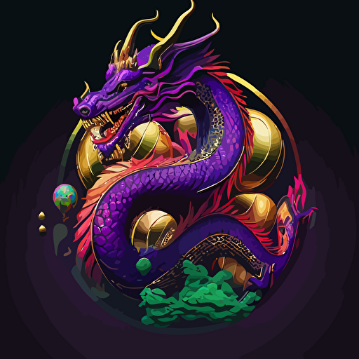 dragon chinese style with fire flames gold coins red clouds spheres chinese new year scifi vector detailed high definition purple green blue yellow