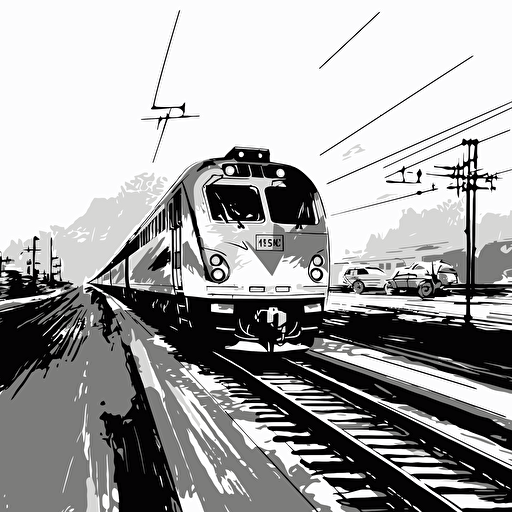 vector black and white art of passing by train, black and white illustration, simple