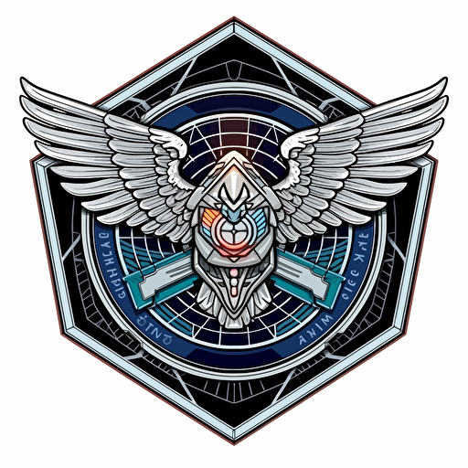 Sticker similiar to USAF Cyberspace Officer Badge, no lettering, no image noise, white background, flat vector illustration, hyperdetail, maximum detail
