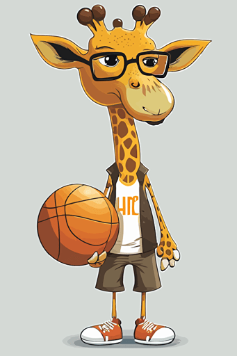 giraffe with basketball clothes, holding a basketball, vector art,