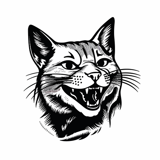 cat laughing, black and white design, vector isolated on white