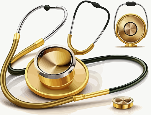 stethoscope vector clip art, hand painted illustration,in center as separate element, gold color, centered, high quality. White background, no watermarks,2 colors