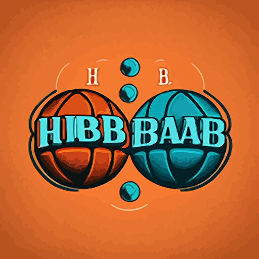 create a logo with the letters H&B in the middle of two basketballs. One basketball is orange and symbolize sports. The other basketball light blue. Vector style**