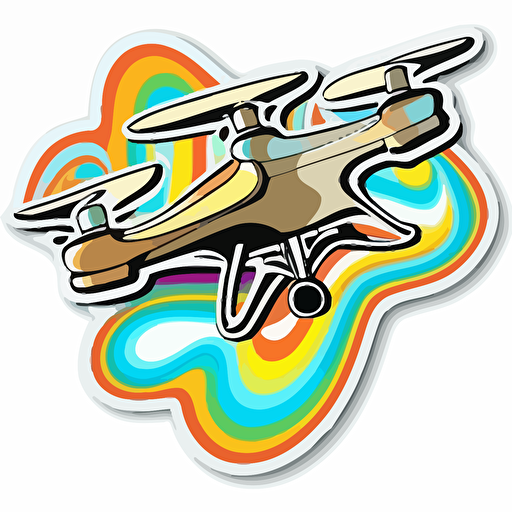 sticker, colorful drone flying, contour, vector, white background