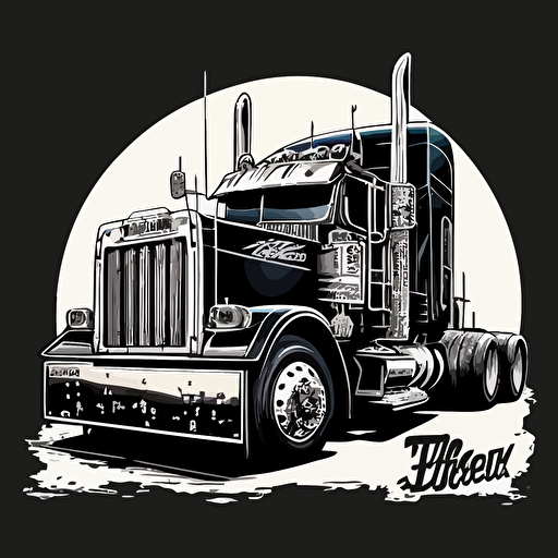 vector logo hand draw Peterbilt 379 with lowboy trailer