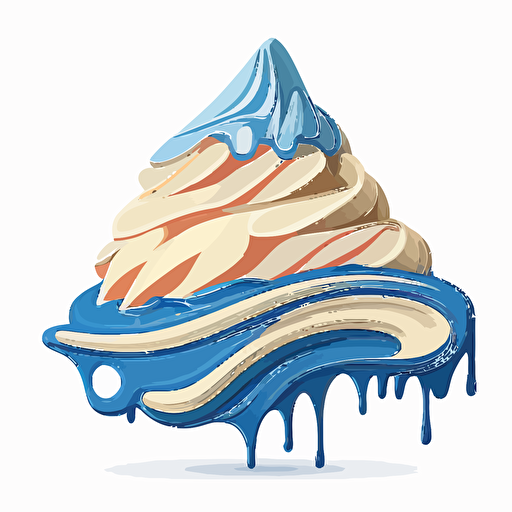 Vector logo of snowy mountain that looks like whisk with whipped cream. Colors are blue and vanilla. Simple forms. No clouds