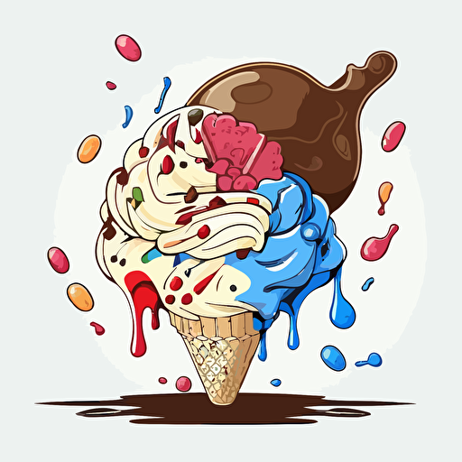 brain ice cream, vector, illustration, full color, hd, cartoon, contour, white background