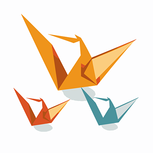 vector logo made simple shapes in origami crane ,2 color, abstrcat , paper,