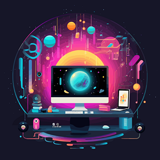 A vibrant vector based illustration of a Slack workspace being illuminated, with valuable information escaping its content black hole
