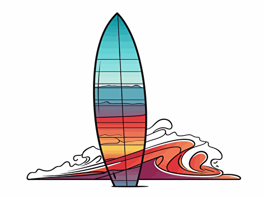 cartoon surf board, stylized 2d, minimalist, simple, clean, professional design art vector, contour, white background
