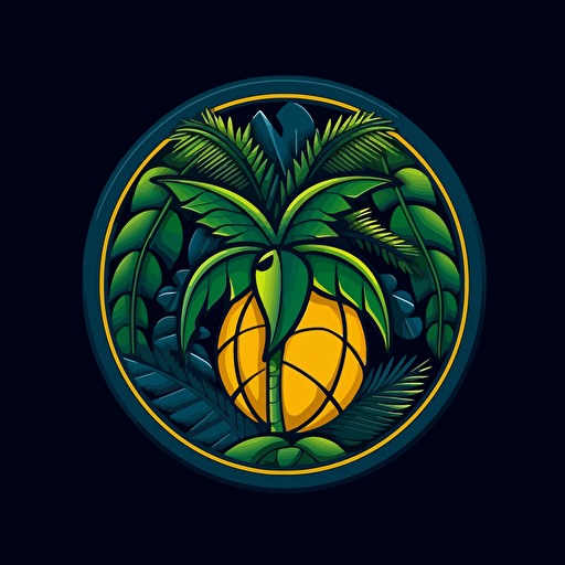 vector nba logo, brazilian, tropical theme, dark green, dark blue, yellow, closed shape