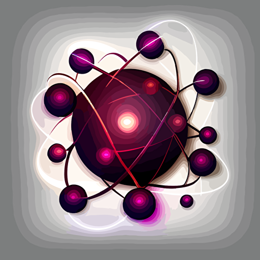 an ensemble logo showing atom with its electrons in dark red dark purple colors, vector, simple