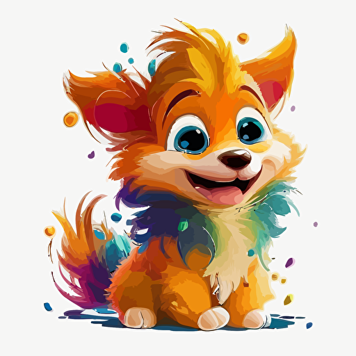 A saturated colorfull baby fur mom, goofy looking, smiling, white background, vector art , pixar style