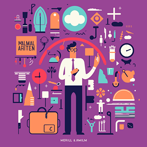 all in one portfolio management, medium detail, liberal use of purple, simple, vector