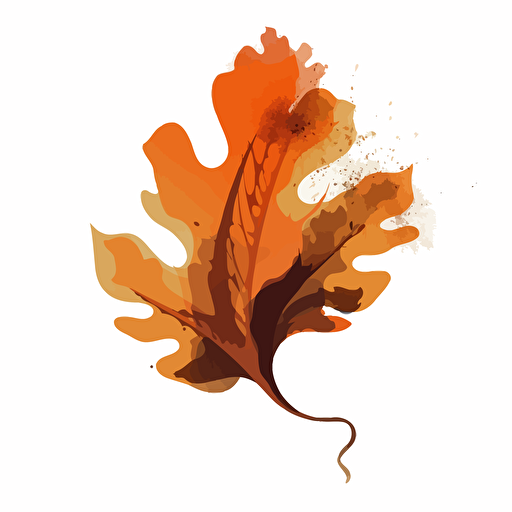 a durmast oak leaf falling in the air, sleek minimalist design, orange and brown, fluid vector art